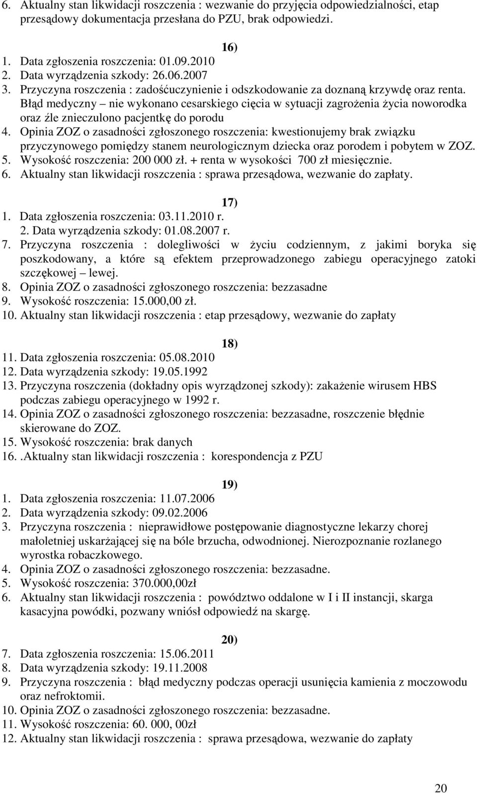 Błąd medyczny nie wykonano cesarskiego cięcia w sytuacji zagroŝenia Ŝycia noworodka oraz źle znieczulono pacjentkę do porodu 4.