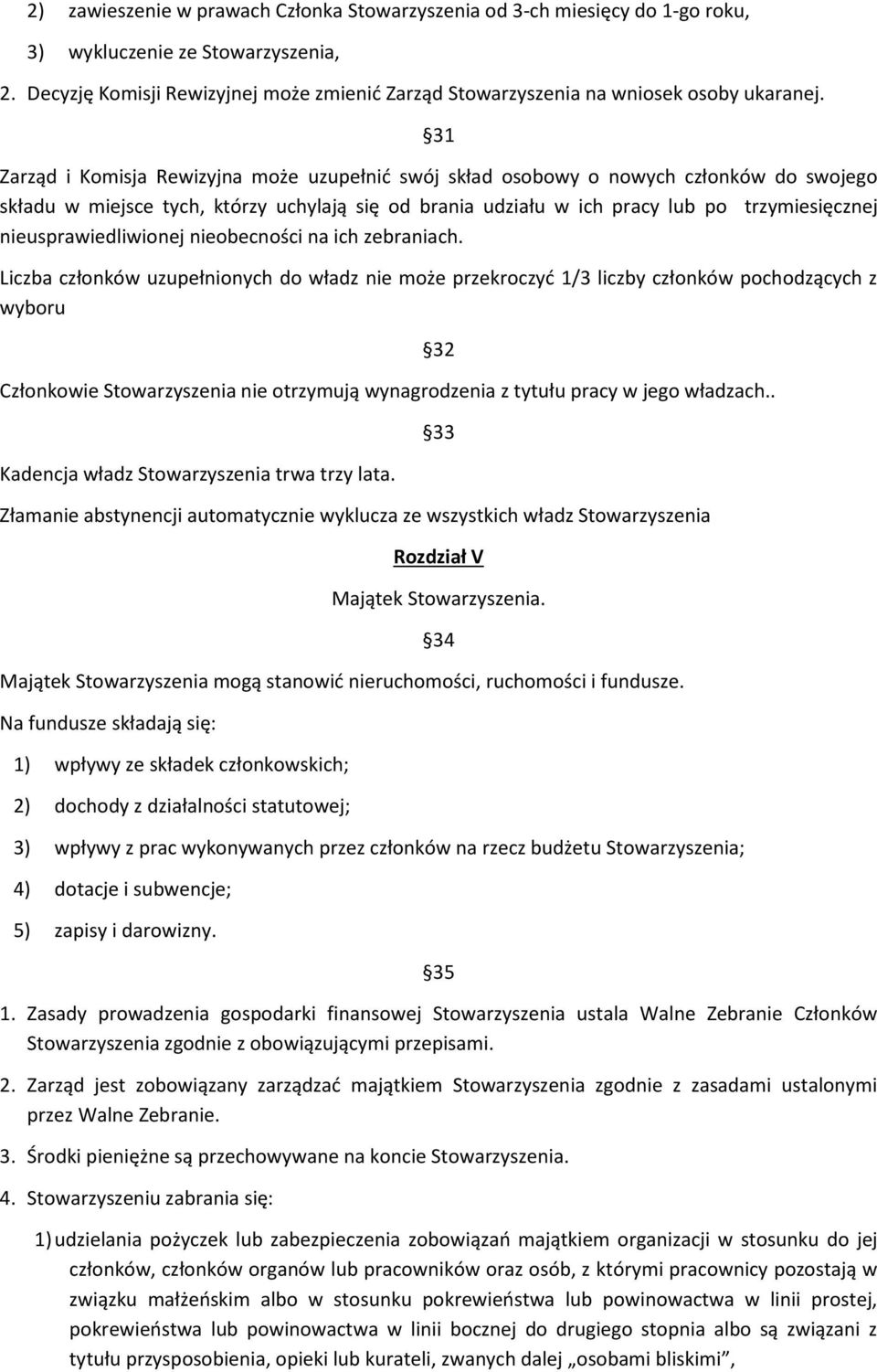 31 Zarząd i Komisja Rewizyjna może uzupełnić swój skład osobowy o nowych członków do swojego składu w miejsce tych, którzy uchylają się od brania udziału w ich pracy lub po trzymiesięcznej