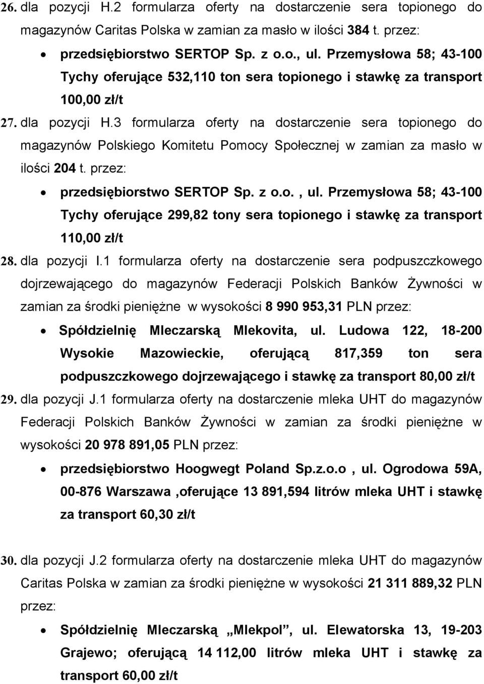 3 formularza oferty na dostarczenie sera topionego do magazynów Polskiego Komitetu Pomocy Społecznej w zamian za masło w ilości 204 t. przedsiębiorstwo SERTOP Sp. z o.o., ul.