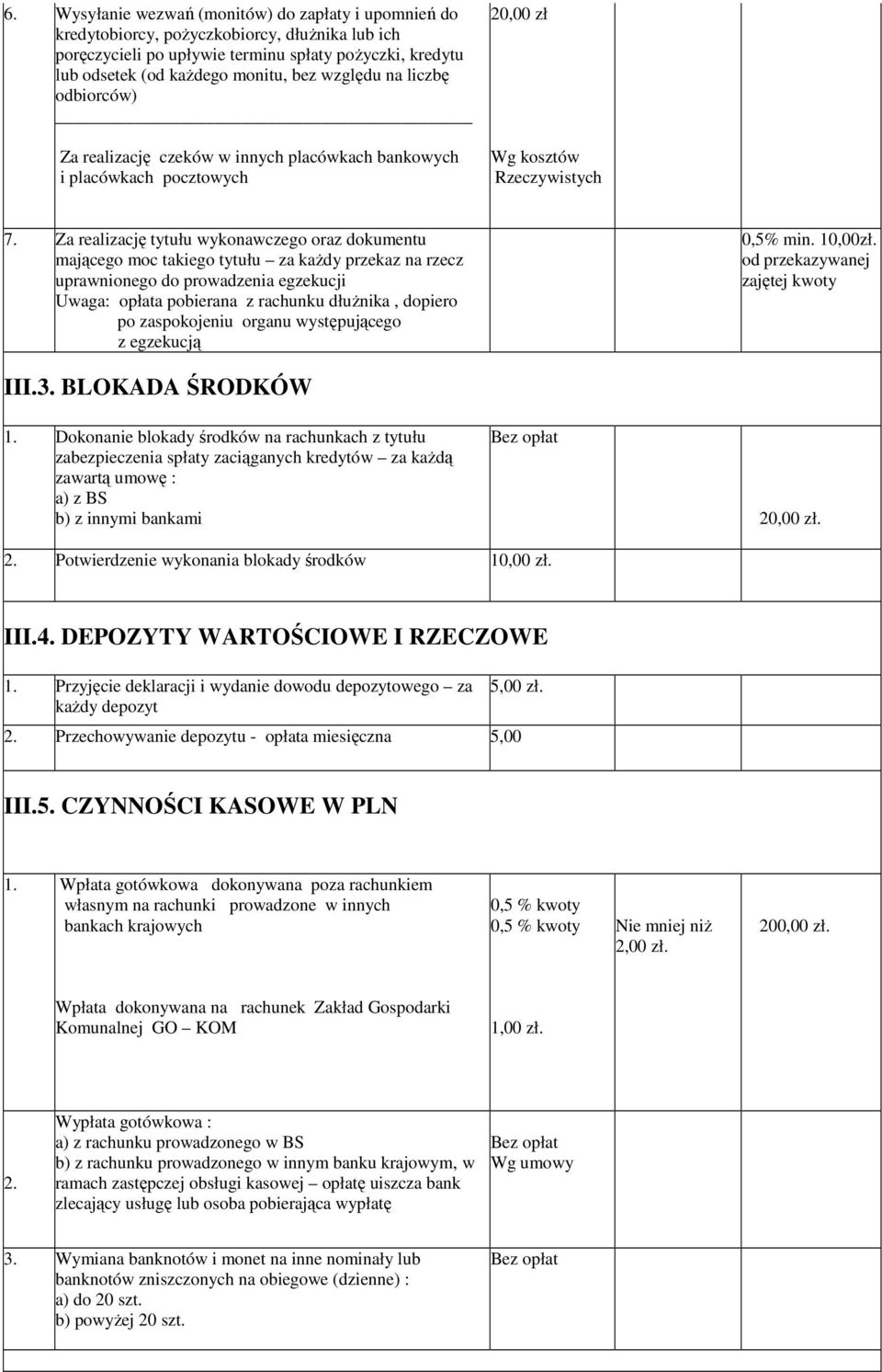 Za realizację tytułu wykonawczego oraz dokumentu mającego moc takiego tytułu za kaŝdy przekaz na rzecz uprawnionego do prowadzenia egzekucji Uwaga: opłata pobierana z rachunku dłuŝnika, dopiero po