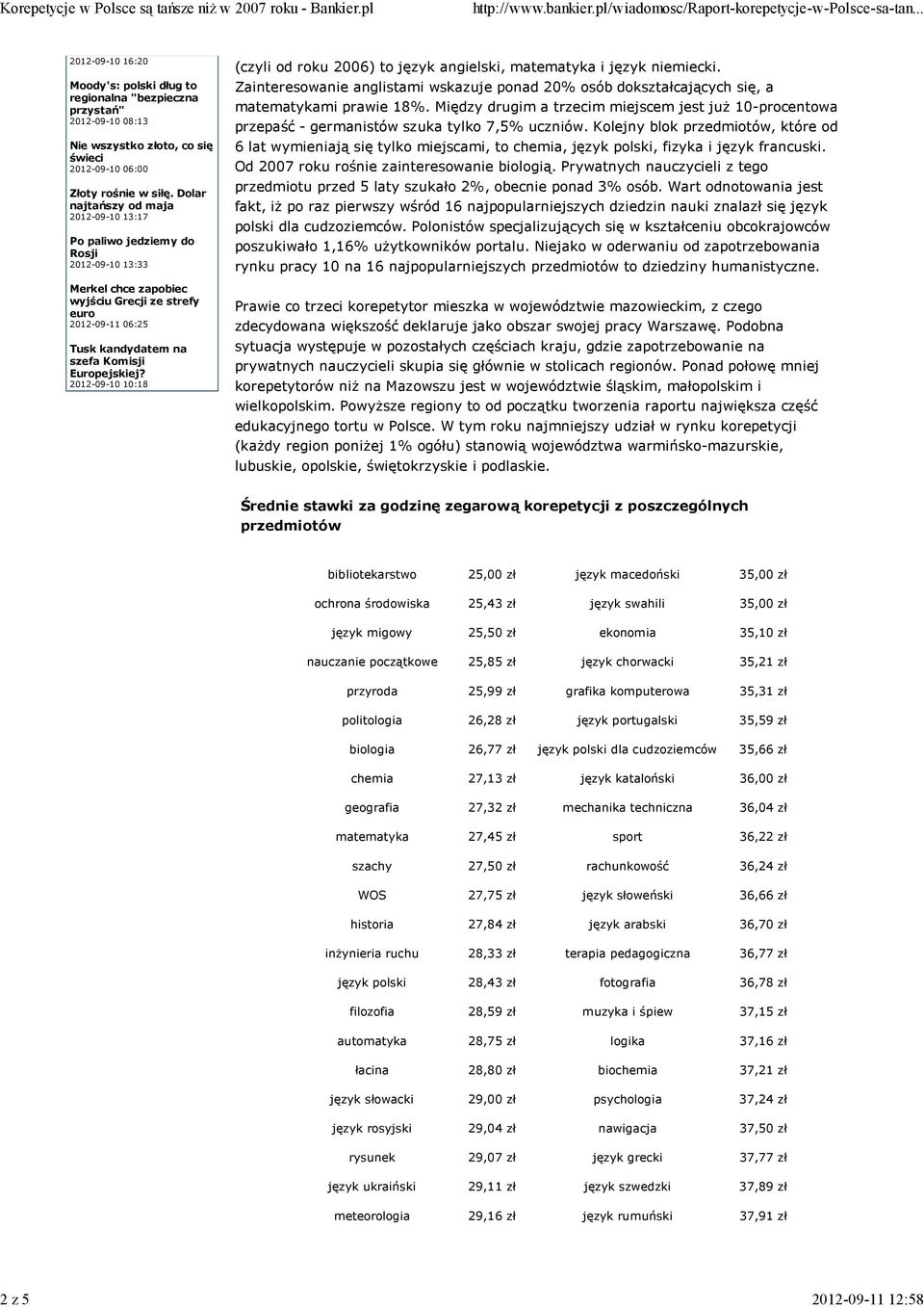 2012-09-10 10:18 (czyli od roku 2006) to język angielski, matematyka i język niemiecki. Zainteresowanie anglistami wskazuje ponad 20% osób dokształcających się, a matematykami prawie 18%.