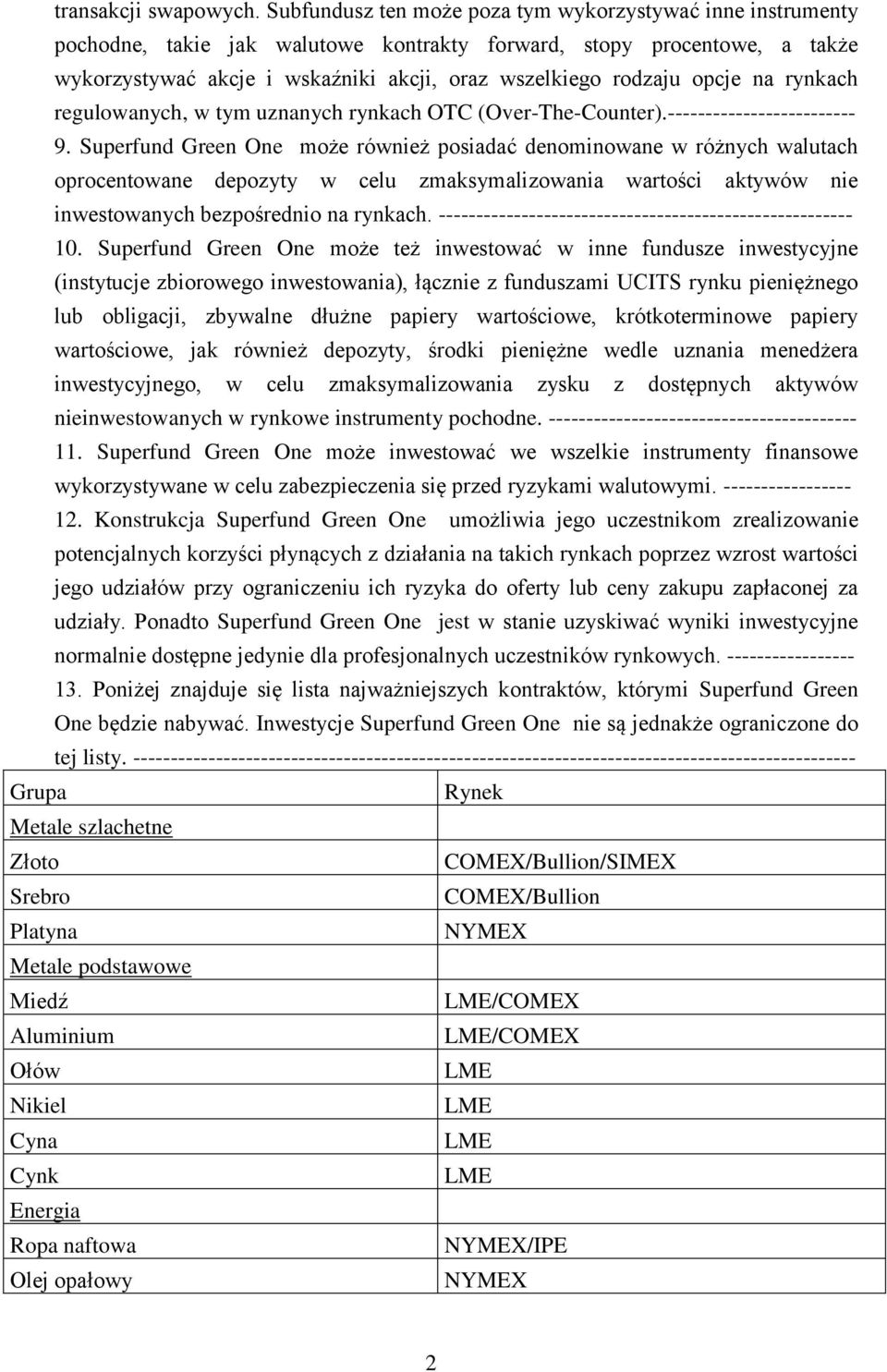 opcje na rynkach regulowanych, w tym uznanych rynkach OTC (Over-The-Counter).------------------------- 9.