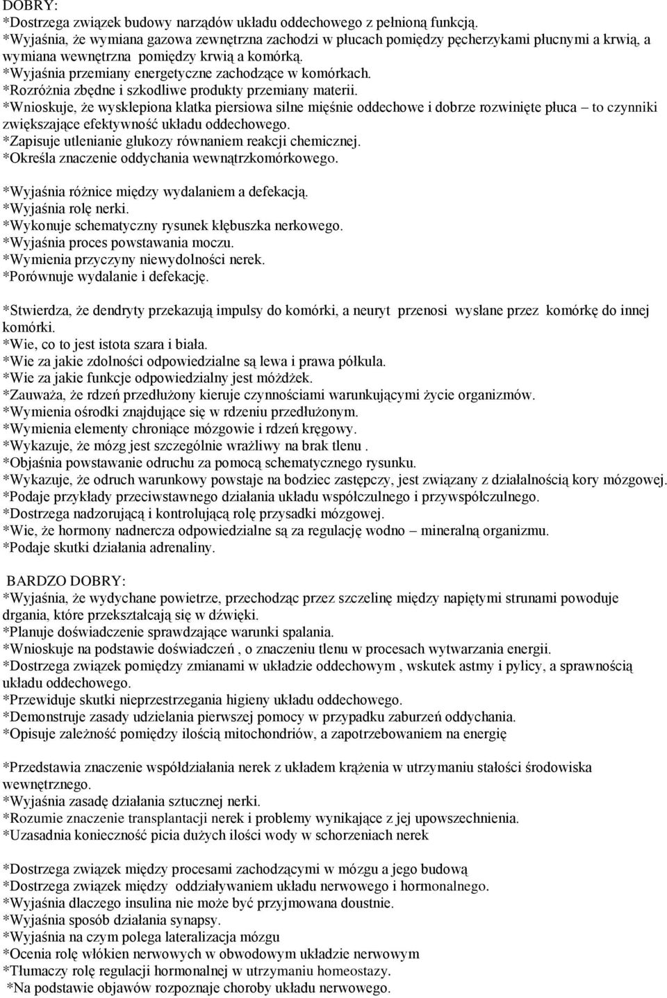 *Wyjaśnia przemiany energetyczne zachodzące w komórkach. *Rozróżnia zbędne i szkodliwe produkty przemiany materii.