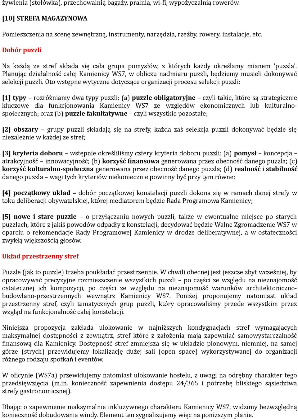 Planując działalność całej Kamienicy WS7, w obliczu nadmiaru puzzli, będziemy musieli dokonywać selekcji puzzli.