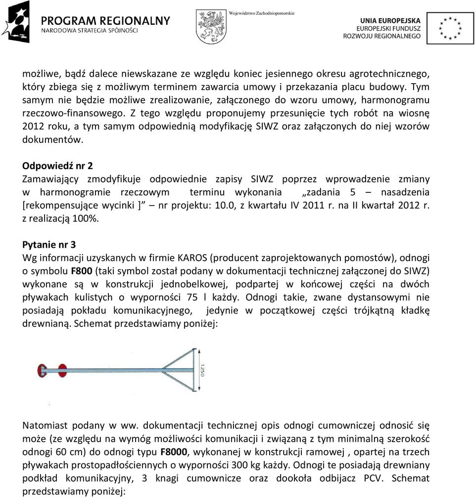 Z tego względu proponujemy przesunięcie tych robót na wiosnę 2012 roku, a tym samym odpowiednią modyfikację SIWZ oraz załączonych do niej wzorów dokumentów.