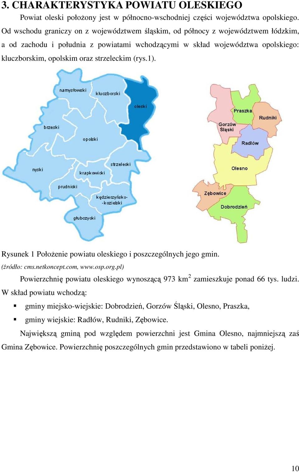 strzeleckim (rys.1). Rysunek 1 PołoŜenie powiatu oleskiego i poszczególnych jego gmin. (źródło: cms.netkoncept.com, www.osp.org.