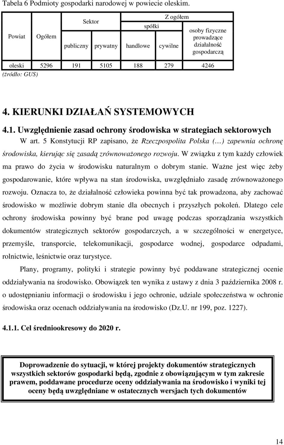 KIERUNKI DZIAŁAŃ SYSTEMOWYCH 4.1. Uwzględnienie zasad ochrony środowiska w strategiach sektorowych W art.