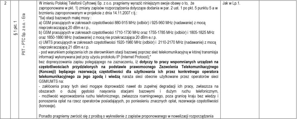 : "5a) stacji bazowych małej mocy : a) GSM pr