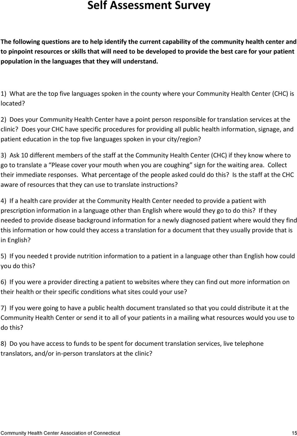 2) Does your Community Health Center have a point person responsible for translation services at the clinic?