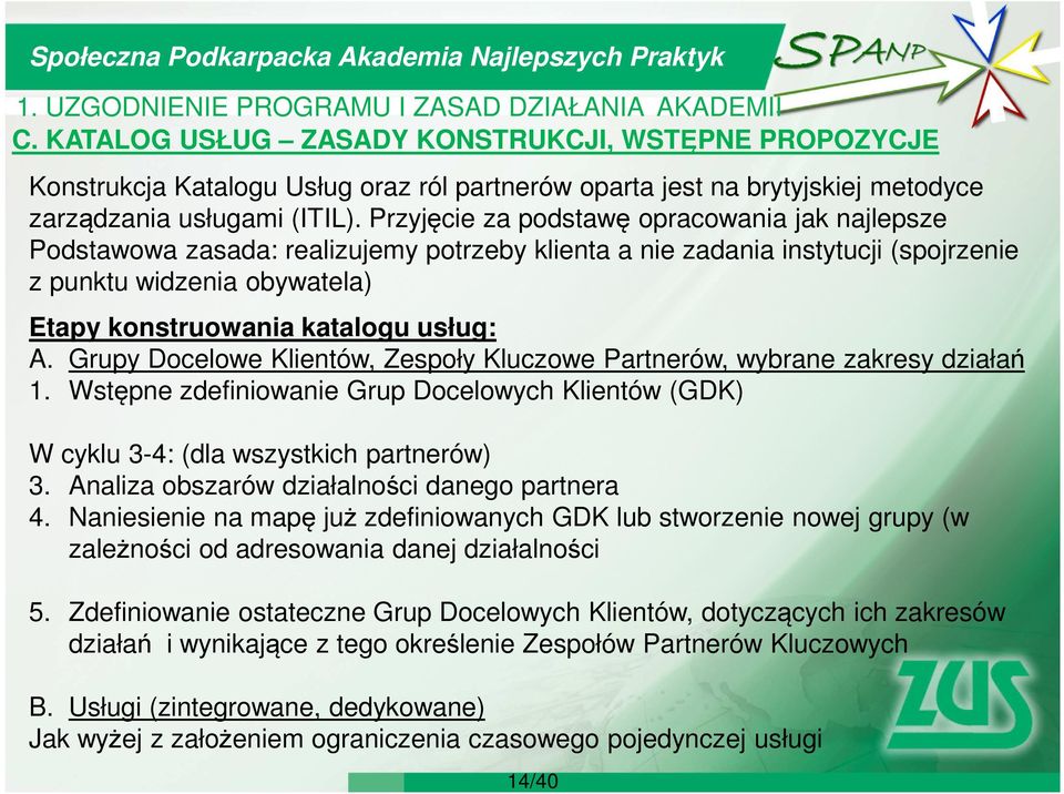 Grupy Docelowe Klientów, Zespoły Kluczowe Partnerów, wybrane zakresy działań 1. Wstępne zdefiniowanie Grup Docelowych Klientów (GDK) W cyklu 3-4: (dla wszystkich partnerów) 3.