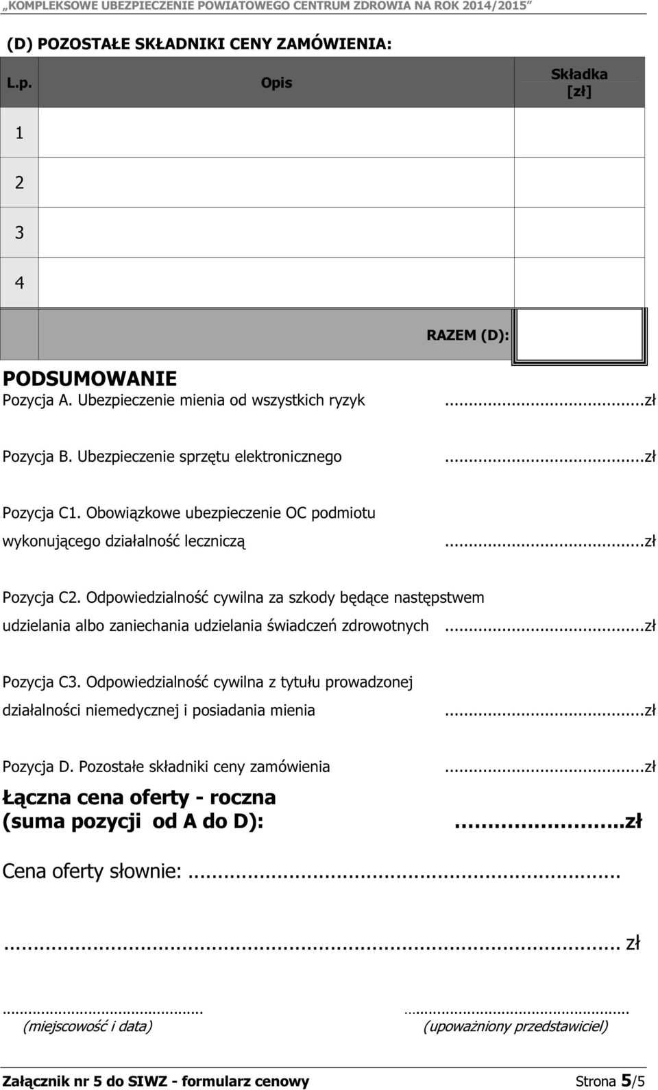 Odpowiedzialność cywilna za szkody będące następstwem udzielania albo zaniechania udzielania świadczeń zdrowotnych Pozycja C3.