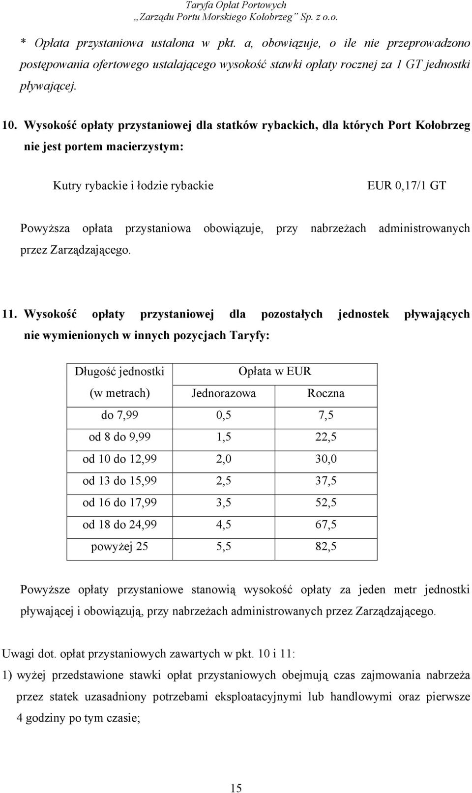 przy nabrzeŝach administrowanych przez Zarządzającego. 11.