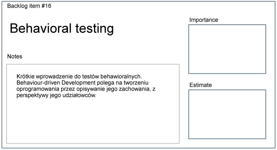 Behaviour-driven Development polega na tworzeniu