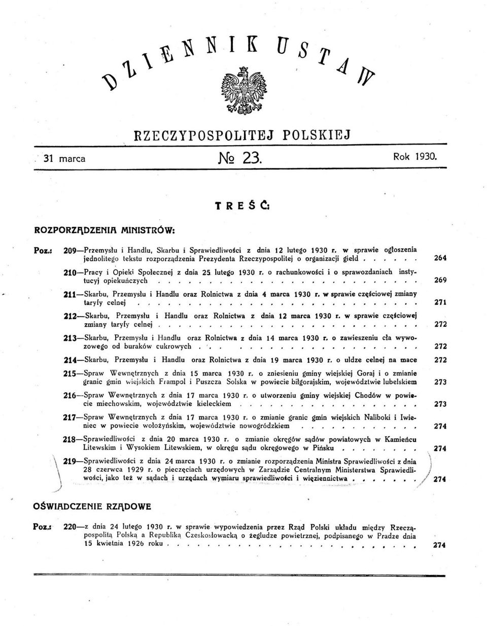 o rachunkowości i o sprawozdaniach instytucyj opiekuńczych 269 2U-Skarbu, Przemysłu i Handlu oraz Rolnictwa z dnia.. marca 1930 r.