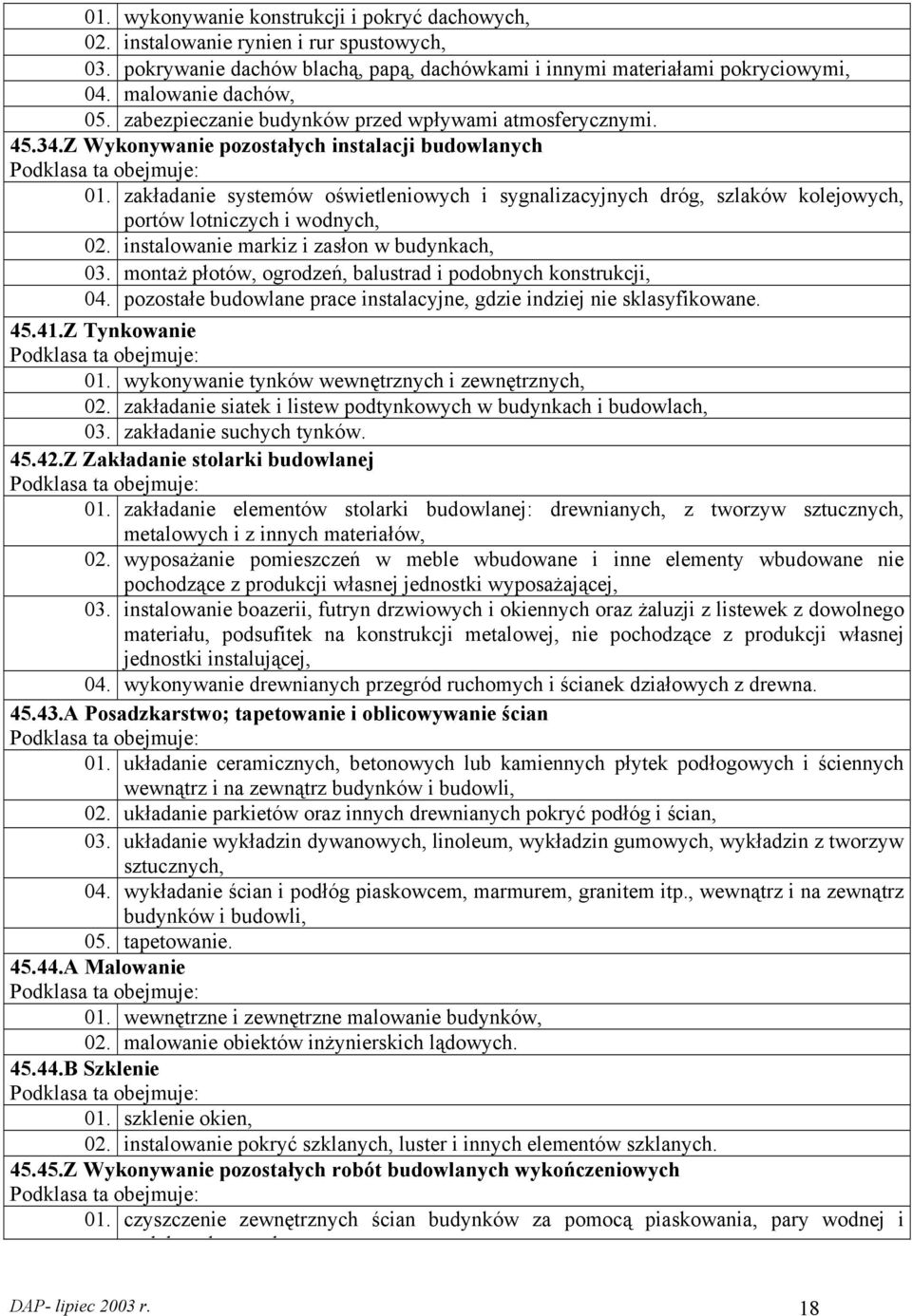 zakładanie systemów oświetleniowych i sygnalizacyjnych dróg, szlaków kolejowych, portów lotniczych i wodnych, 02. instalowanie markiz i zasłon w budynkach, 03.