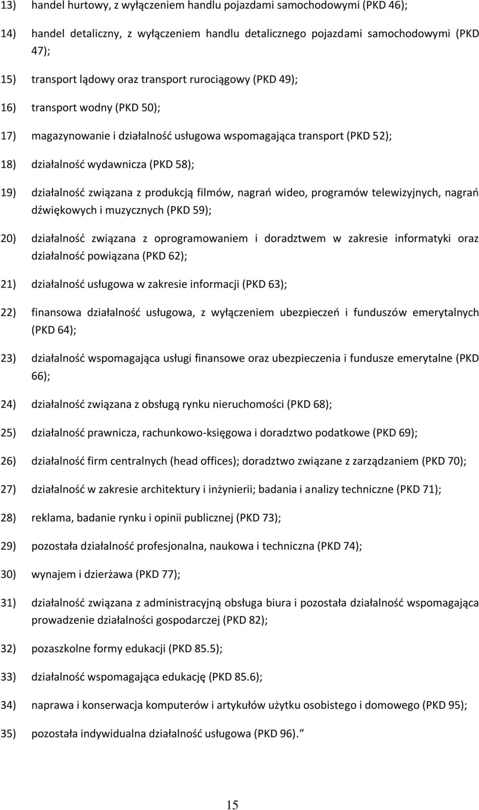 produkcją filmów, nagrań wideo, programów telewizyjnych, nagrań dźwiękowych i muzycznych (PKD 59); 20) działalność związana z oprogramowaniem i doradztwem w zakresie informatyki oraz działalność