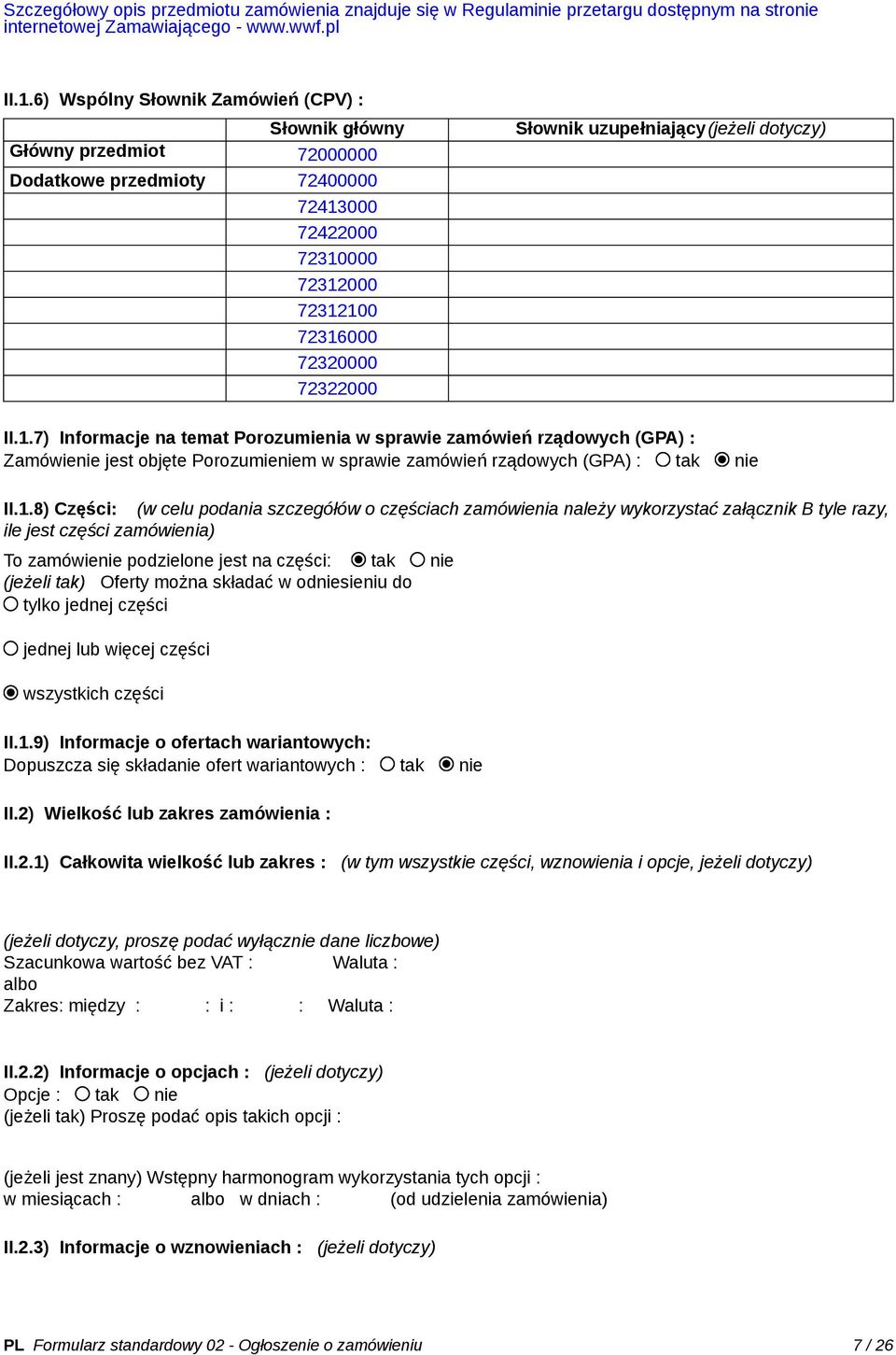 uzupełniający(jeżeli dotyczy) II.1.