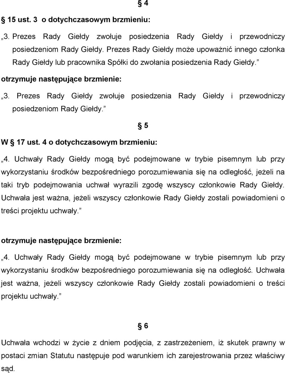 Prezes Rady Giełdy zwołuje posiedzenia Rady Giełdy i przewodniczy posiedzeniom Rady Giełdy. 5 W 7 ust. 4 o dotychczasowym brzmieniu: 4.