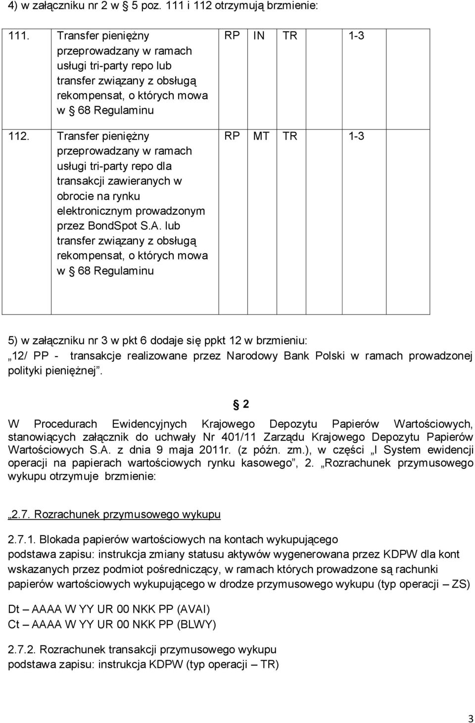 Transfer pieniężny przeprowadzany w ramach usługi tri-party repo dla transakcji zawieranych w obrocie na rynku elektronicznym prowadzonym przez BondSpot S.A.