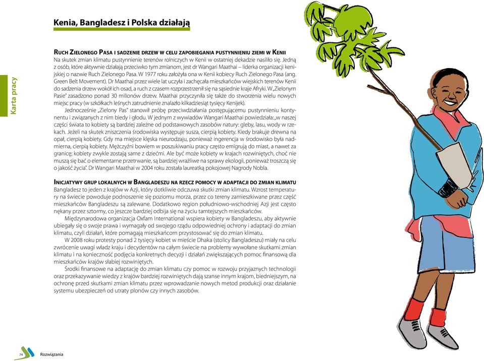 W 1977 roku założyła ona w Kenii kobiecy Ruch Zielonego Pasa (ang. Green Belt Movement).