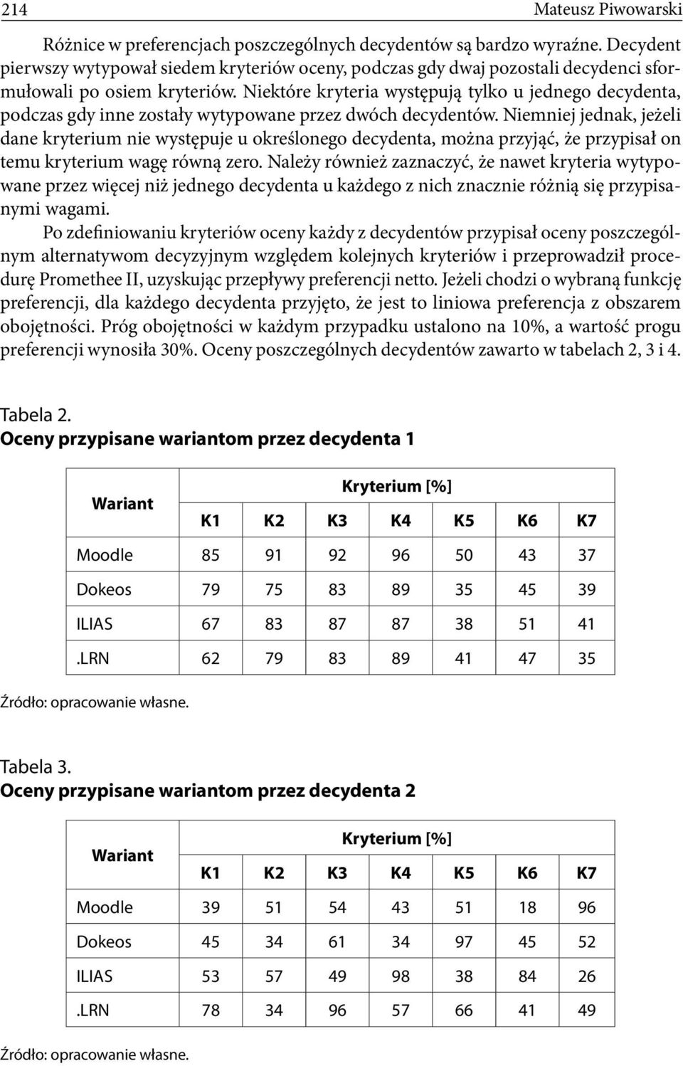 Niemniej jednak, jeżeli dane kryterium nie występuje u określonego decydenta, można przyjąć, że przypisał on temu kryterium wagę równą zero.