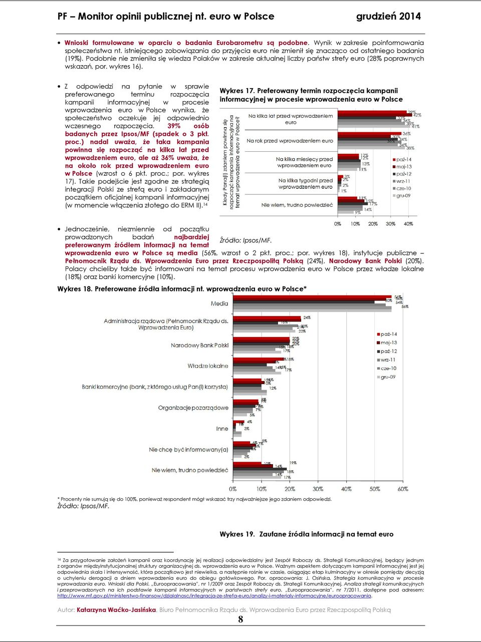 Podobnie nie zmieniła się wiedza Polaków w zakresie aktualnej liczby państw strefy euro (28% poprawnych wskazań, por. wykres 16).