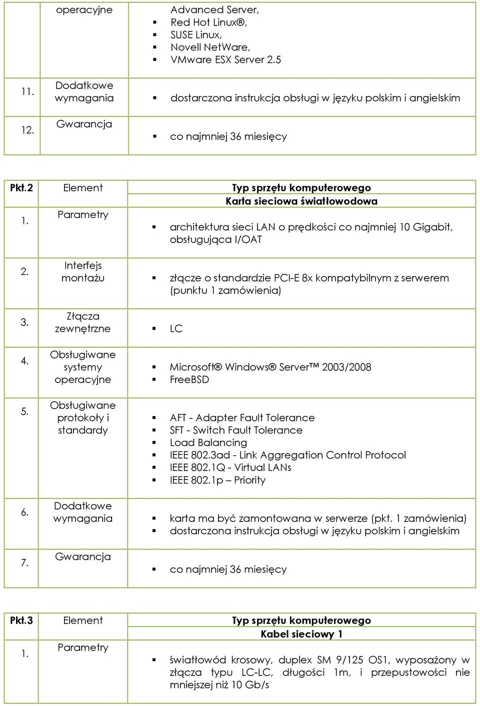 zamówienia) Złącza zewnętrzne LC Obsługiwane systemy operacyjne Microsoft Windows Server 2003/2008 FreeBSD Obsługiwane protokoły i standardy AFT - Adapter Fault Tolerance SFT - Switch Fault Tolerance