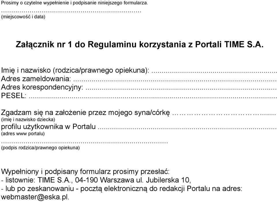 .. (imię i nazwisko dziecka) profilu użytkownika w Portalu... (adres www portalu).