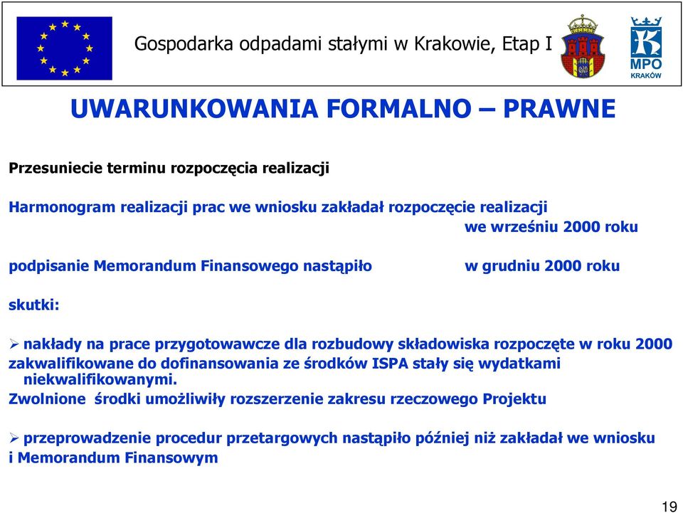 składowiska rozpoczęte w roku 2000 zakwalifikowane do dofinansowania ze środków ISPA stały się wydatkami niekwalifikowanymi.