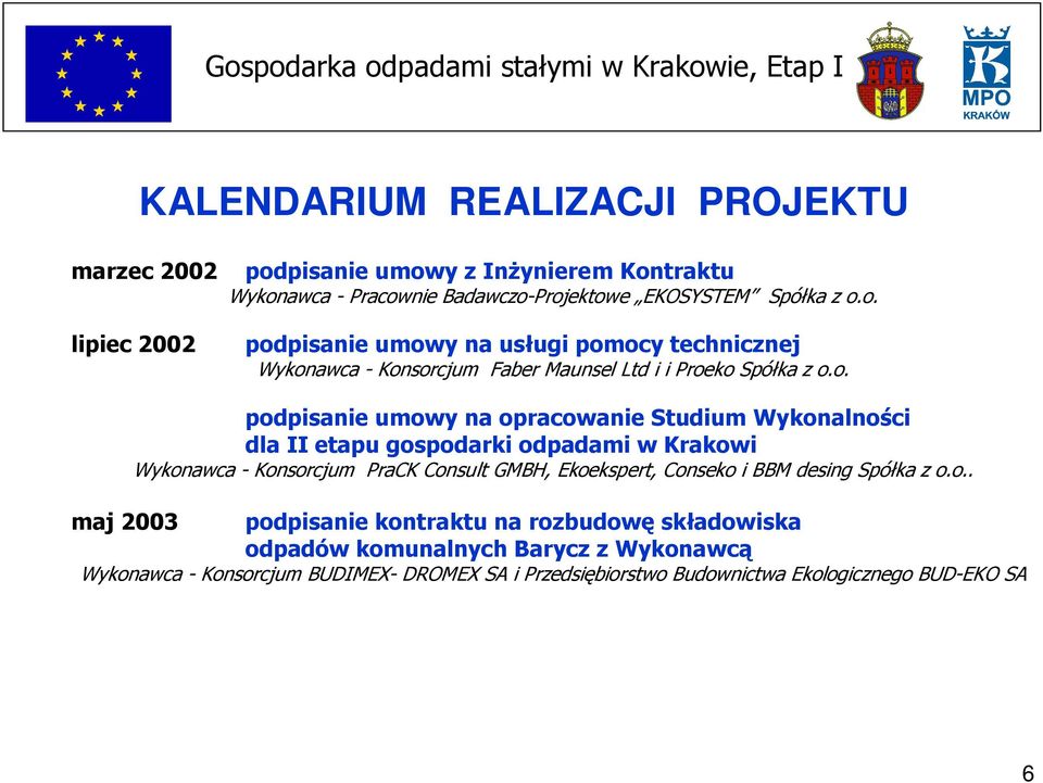 o. podpisanie umowy na opracowanie Studium Wykonalności dla II etapu gospodarki odpadami w Krakowi Wykonawca - Konsorcjum PraCK Consult GMBH, Ekoekspert, Conseko i