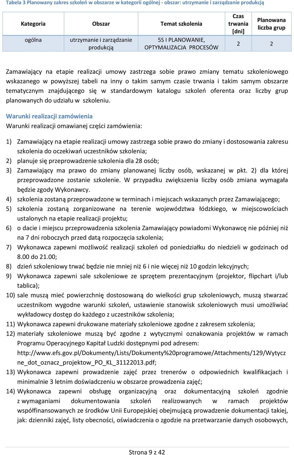 na inny o takim samym czasie trwania i takim samym obszarze tematycznym znajdującego się w standardowym katalogu szkoleń oferenta oraz liczby grup planowanych do udziału w szkoleniu.