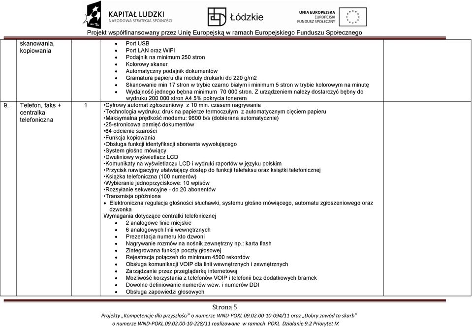 pdajnik dkumentów Gramatura papieru dla mduły drukarki d 220 g/m2 Skanwanie min 17 strn w trybie czarn białym i minimum 5 strn w trybie klrwym na minutę Wydajnść jedneg bębna minimum 70 000 strn.