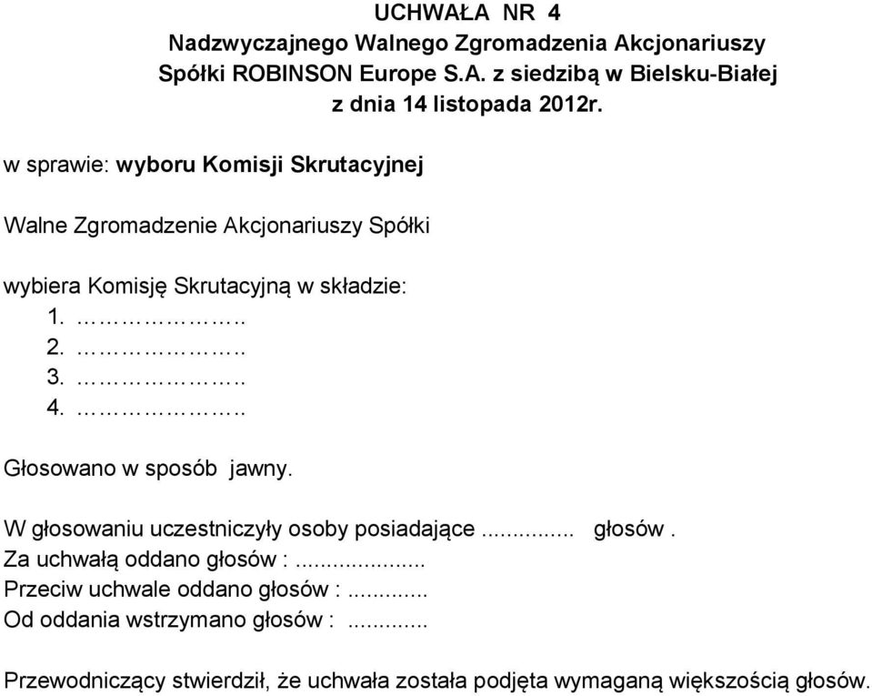 Komisję Skrutacyjną w składzie: 1... 2... 3... 4.