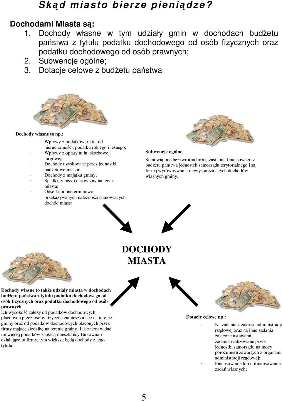 Dotacje celowe z budetu pastwa Dochody własne to np.: - Wpływy z podatków, m.in.