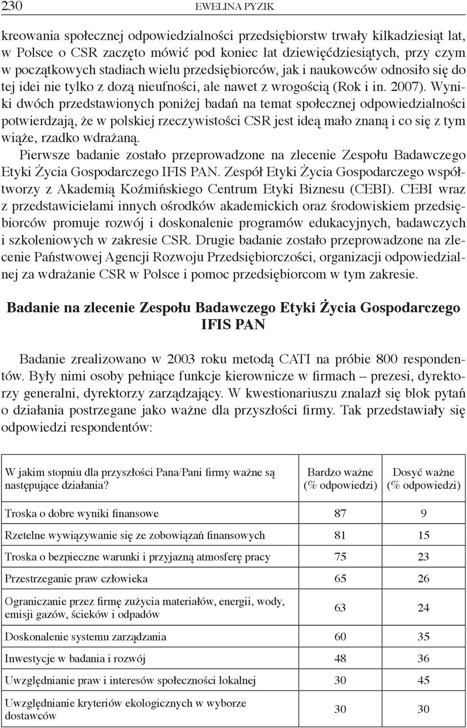 Wyniki dwóch przedstawionych poniżej badań na temat społecznej odpowiedzialności potwierdzają, że w polskiej rzeczywistości CSR jest ideą mało znaną i co się z tym wiąże, rzadko wdrażaną.