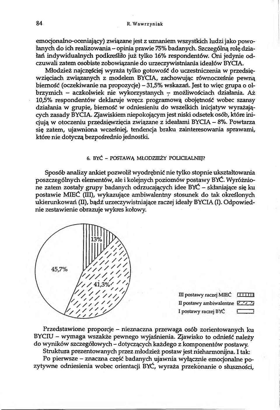 Młodzież najczęściej wyraża tylko gotowość do uczestniczenia w przedsięwzięciach związanych z modelem BYCIA, zachowując równocześnie pewną bierność (oczekiwanie na propozyq e) - 31,5% wskazań.