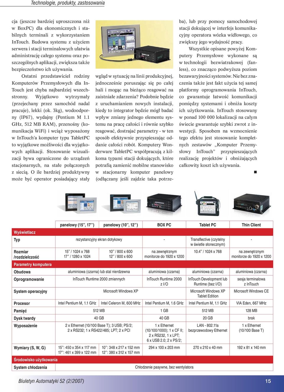 Ostatni przedstawiciel rodziny Komputerów Przemysłowych dla In- Touch jest chyba najbardziej wszechstronny. Wyjątkowo wytrzymały (przejechany przez samochód nadal pracuje), lekki (ok.