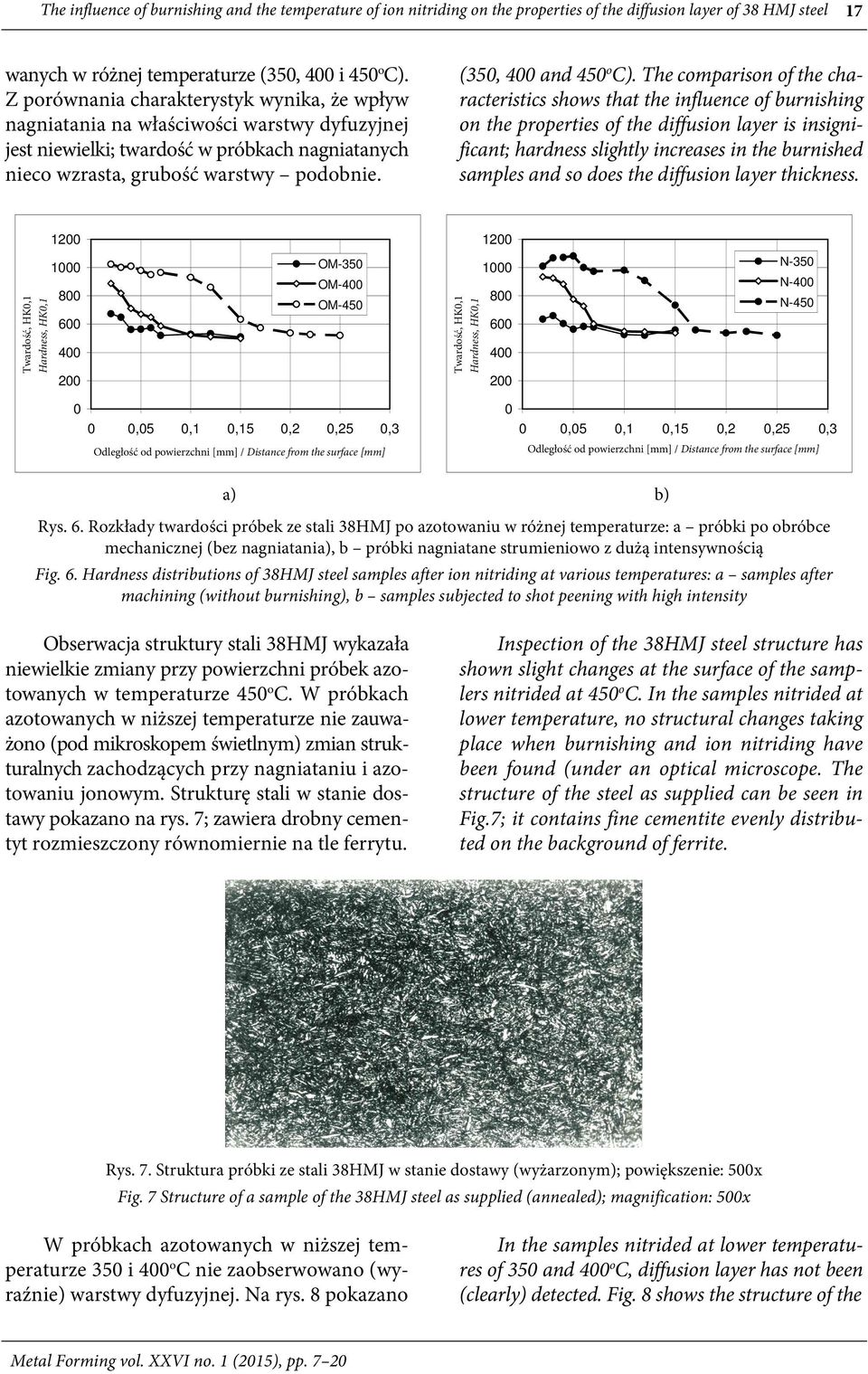 The comparison of the characteristics shows that the influence of burnishing on the properties of the diffusion layer is insignificant; hardness slightly increases in the burnished samples and so