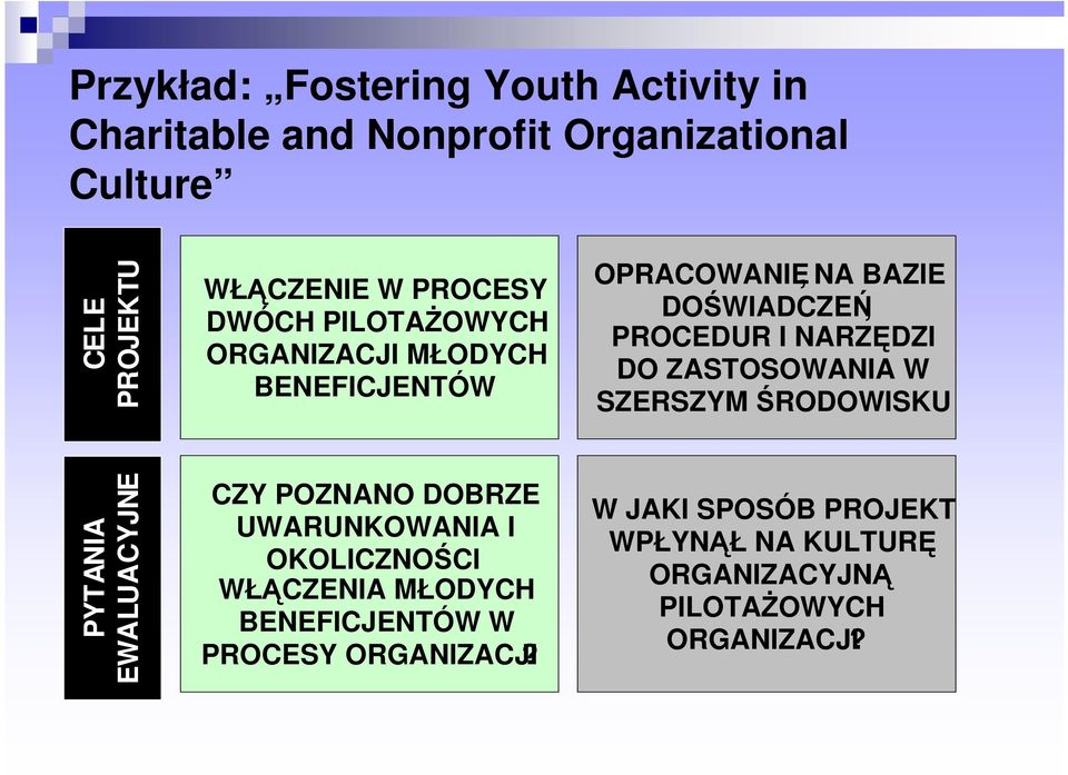 DO ZASTOSOWANIA W SZERSZYM ŚRODOWISKU PYTANIA EWALUACYJNE CZY POZNANO DOBRZE UWARUNKOWANIA I OKOLICZNOŚCI WŁĄCZENIA