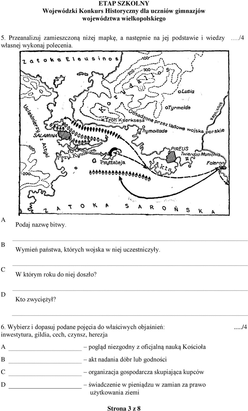 Wybierz i dopasuj podane pojęcia do właściwych objaśnień: inwestytura, gildia, cech, czynsz, herezja.