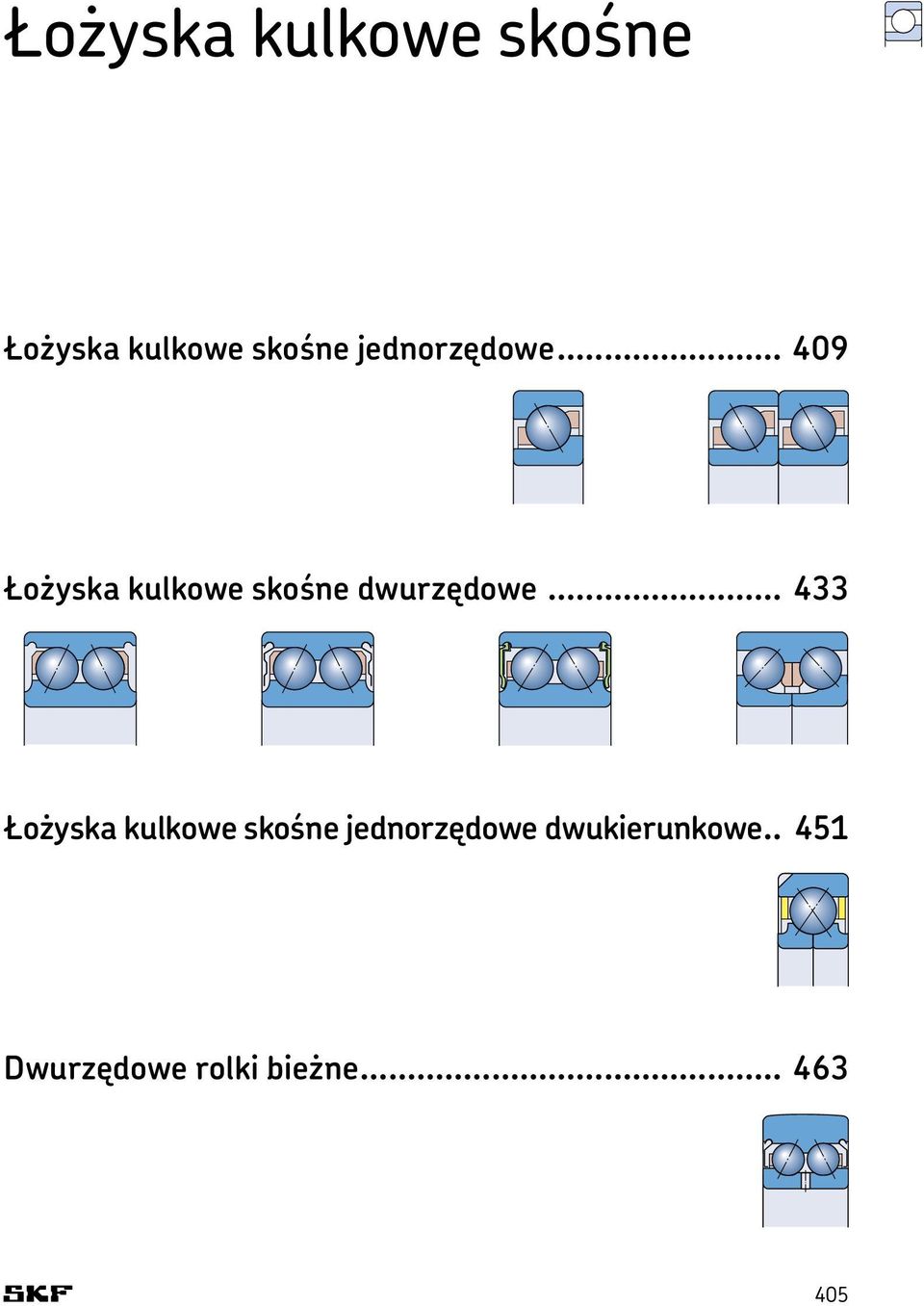 .. 409 Łożyska kulkowe skośne dwurzędowe.