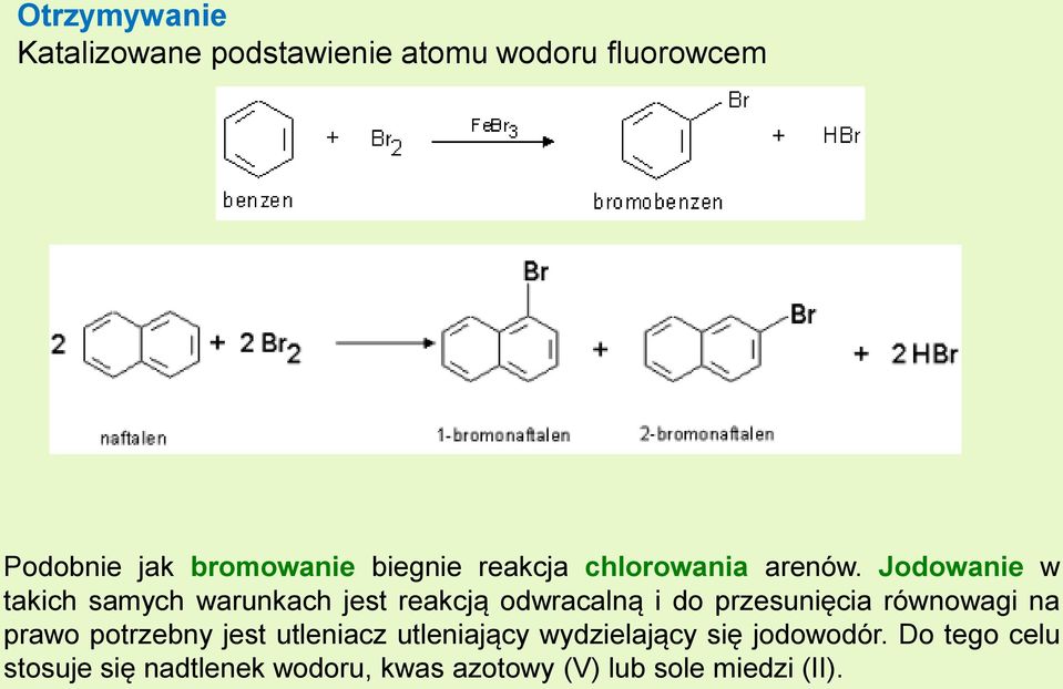 Jodowanie w takich samych warunkach jest reakcją odwracalną i do przesunięcia równowagi na