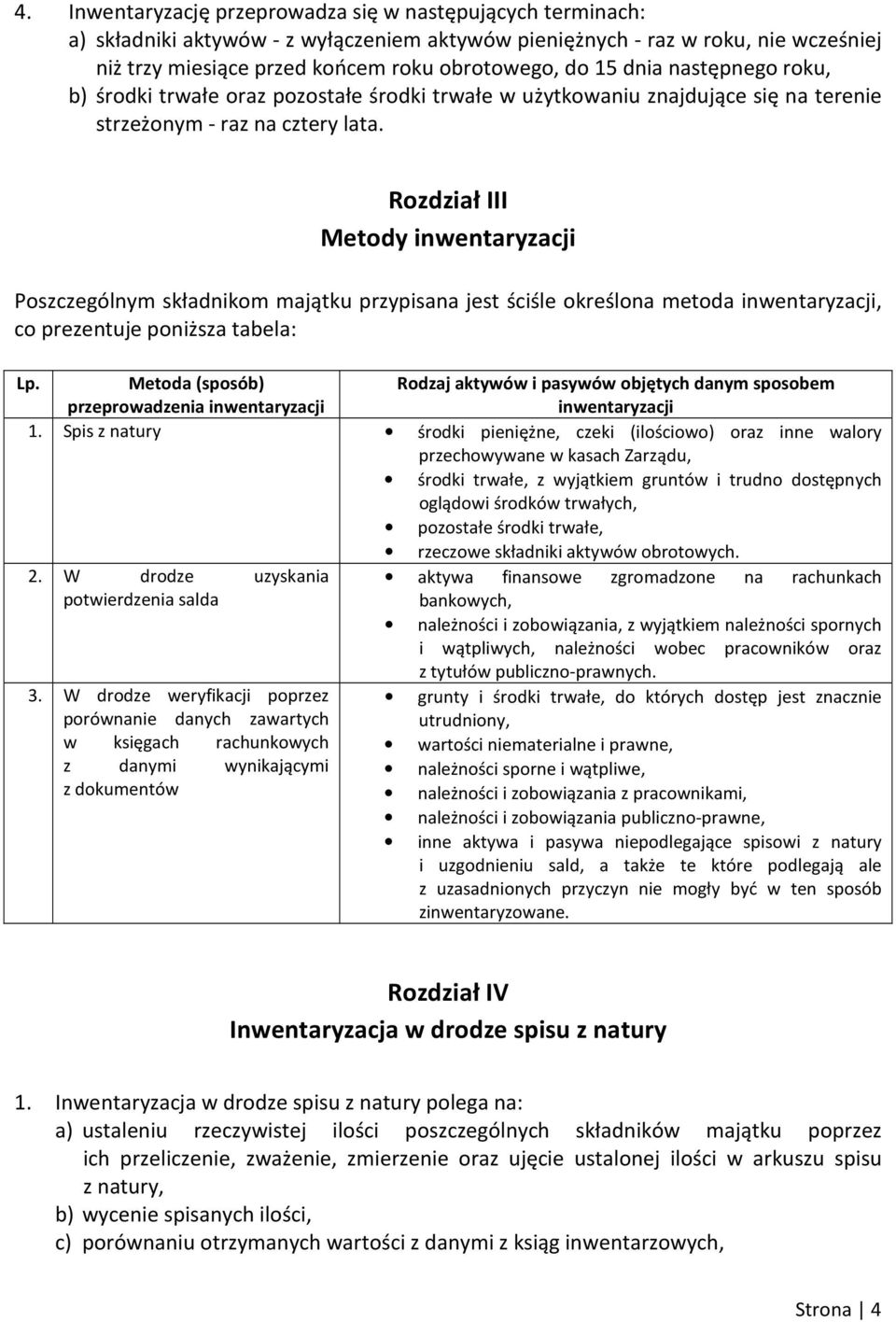 Rozdział III Metody inwentaryzacji Poszczególnym składnikom majątku przypisana jest ściśle określona metoda inwentaryzacji, co prezentuje poniższa tabela: Lp.