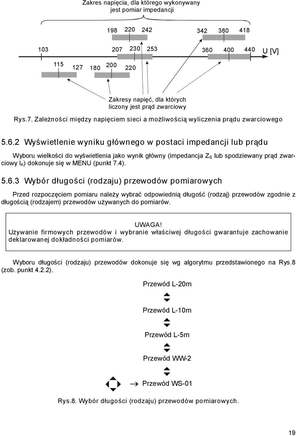 2 Wyświetlenie wyniku głównego w postaci impedancji lub prądu Wyboru wielkości do wyświetlenia jako wynik główny (impedancja Z S lub spodziewany prąd zwarciowy I K) dokonuje się w MENU (punkt 7.4). 5.