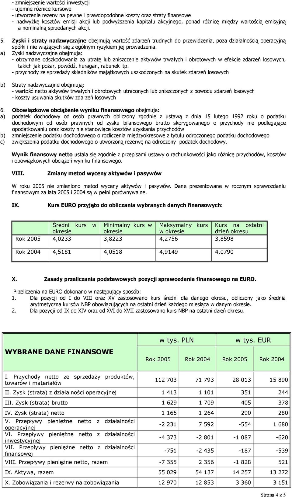 Zyski i straty nadzwyczajne obejmują wartość zdarzeń trudnych do przewidzenia, poza działalnością operacyjną spółki i nie wiążących się z ogólnym ryzykiem jej prowadzenia.