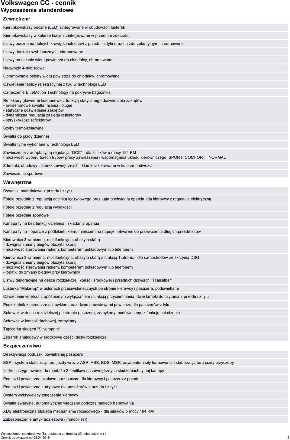 4-miejscowe Obramowanie osłony wlotu powietrza do chłodnicy, chromowane Oświetlenie tablicy rejestracyjnej z tyłu w technologii LED Oznaczenie BlueMotion Technology na pokrywie bagażnika Reflektory