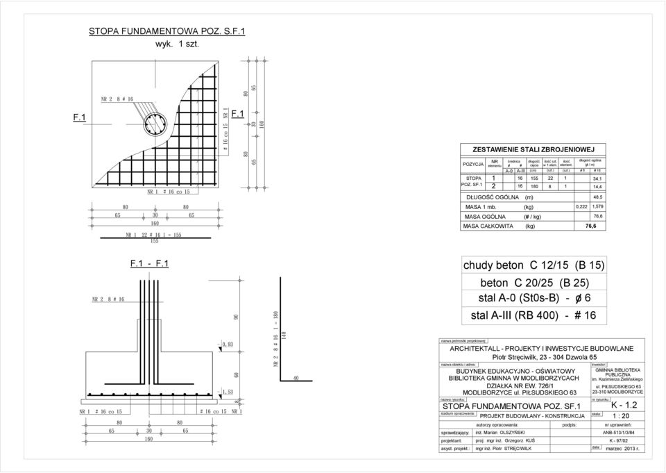 chudy beton C /5 (B 5) 8 # beton C 0/ (B ) # co 5 80 5 80 5-0,9 -,5 90 8 # co 5 8 # l = 80 0 0 Piotr Stręciwilk, - Dzwola 5 DZIAŁKA EW.