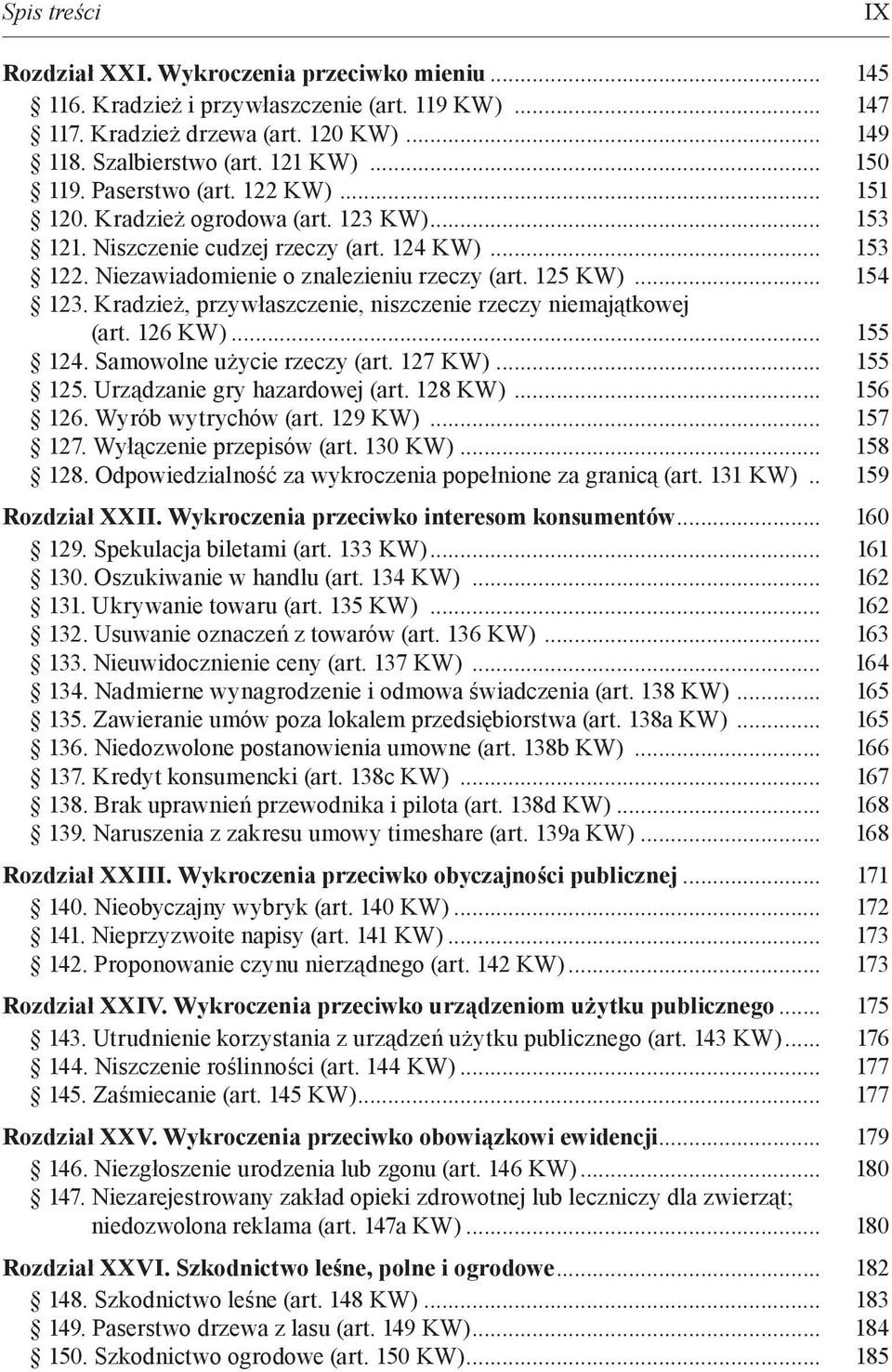 .. 154 123. Kradzież, przywłaszczenie, niszczenie rzeczy niemajątkowej (art. 126 KW)... 155 124. Samowolne użycie rzeczy (art. 127 KW)... 155 125. Urządzanie gry hazardowej (art. 128 KW)... 156 126.