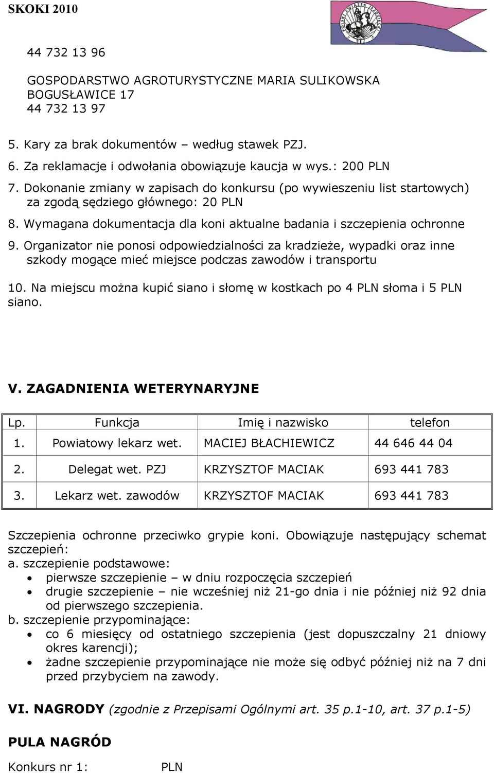 Organizator nie ponosi odpowiedzialności za kradzieże, wypadki oraz inne szkody mogące mieć miejsce podczas zawodów i transportu 10.