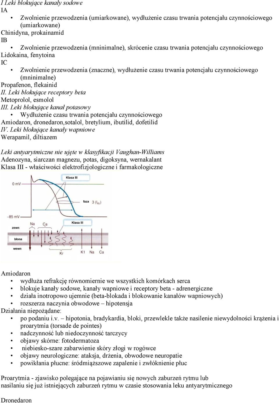 flekainid II. Leki blokujące receptory beta Metoprolol, esmolol III.